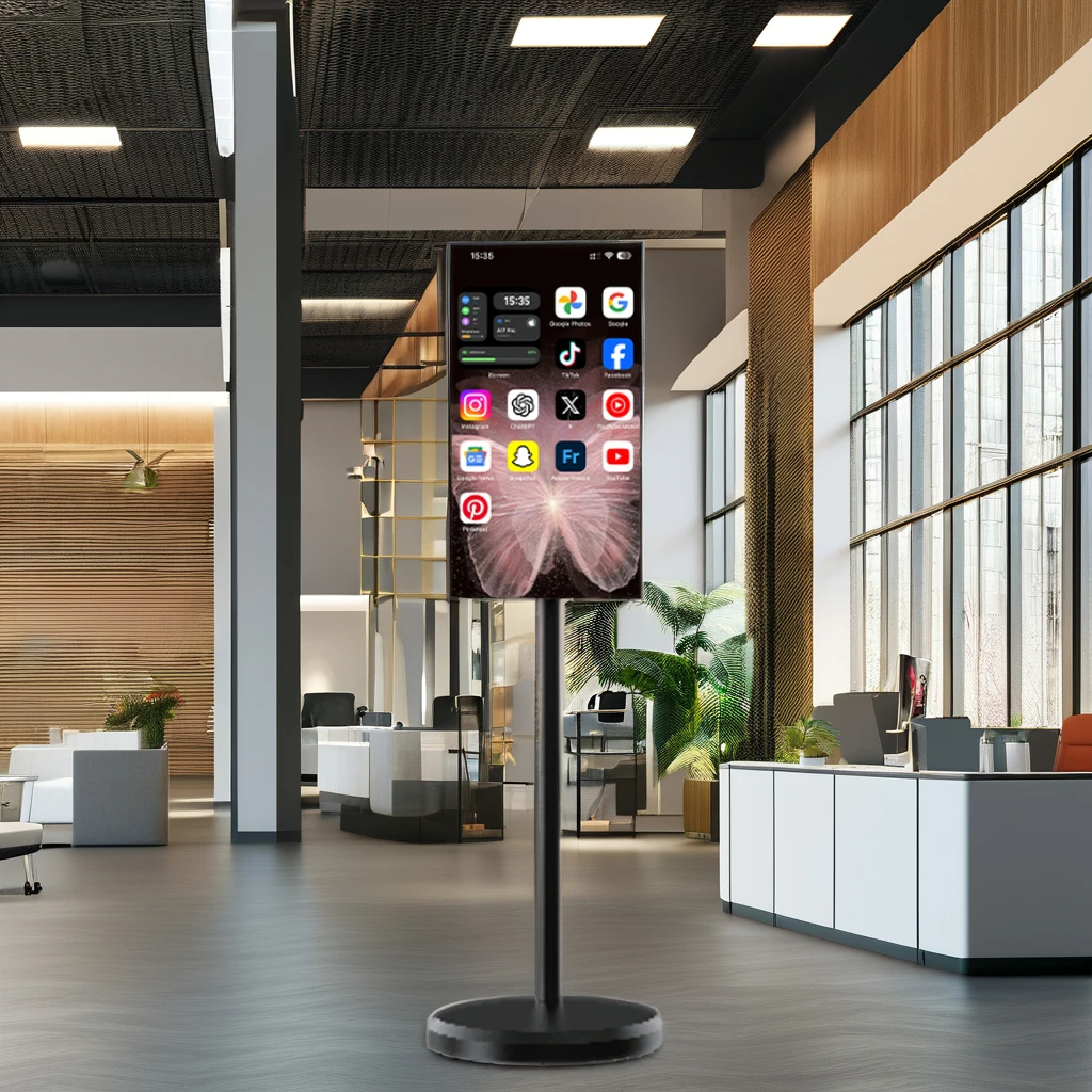 21.5 Inch Rechargeable Android 12 Interactive Portable TV LED Backlit Flat Screen 500W Camera Stand 12V Digital Signage Displays