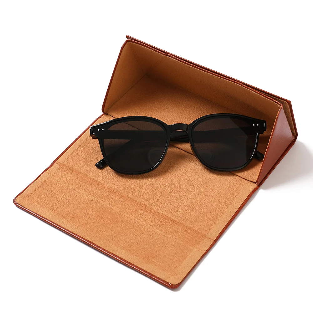 Luxury folding case Custom logo colorful  pu leather folding triangle sunglasses case glasses case