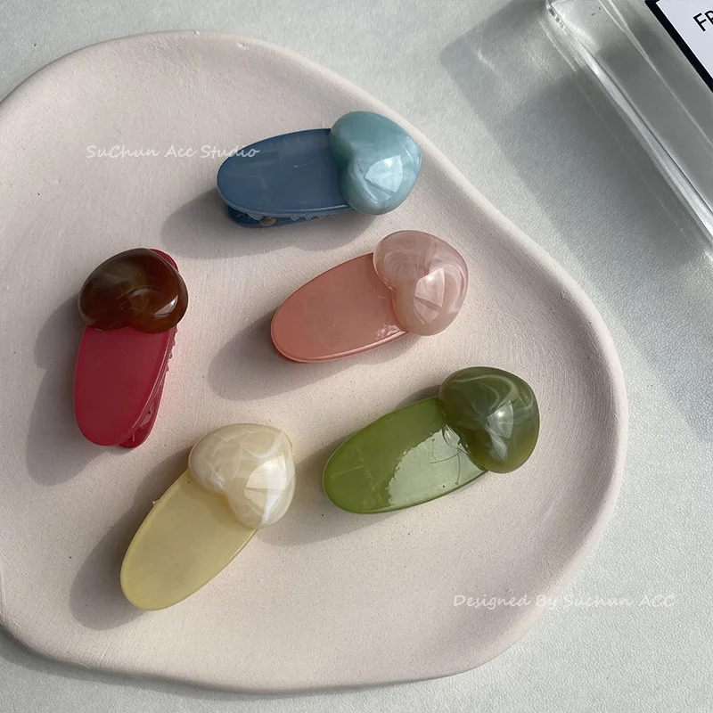 New Korean style cute girly colorful jelly heart-shaped hair clip simple duckbill hairpins accessories