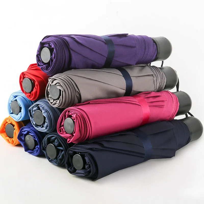 wholesale custom logo 3 folding mini portable travel umbrella 8 skeleton business gift umbrellas