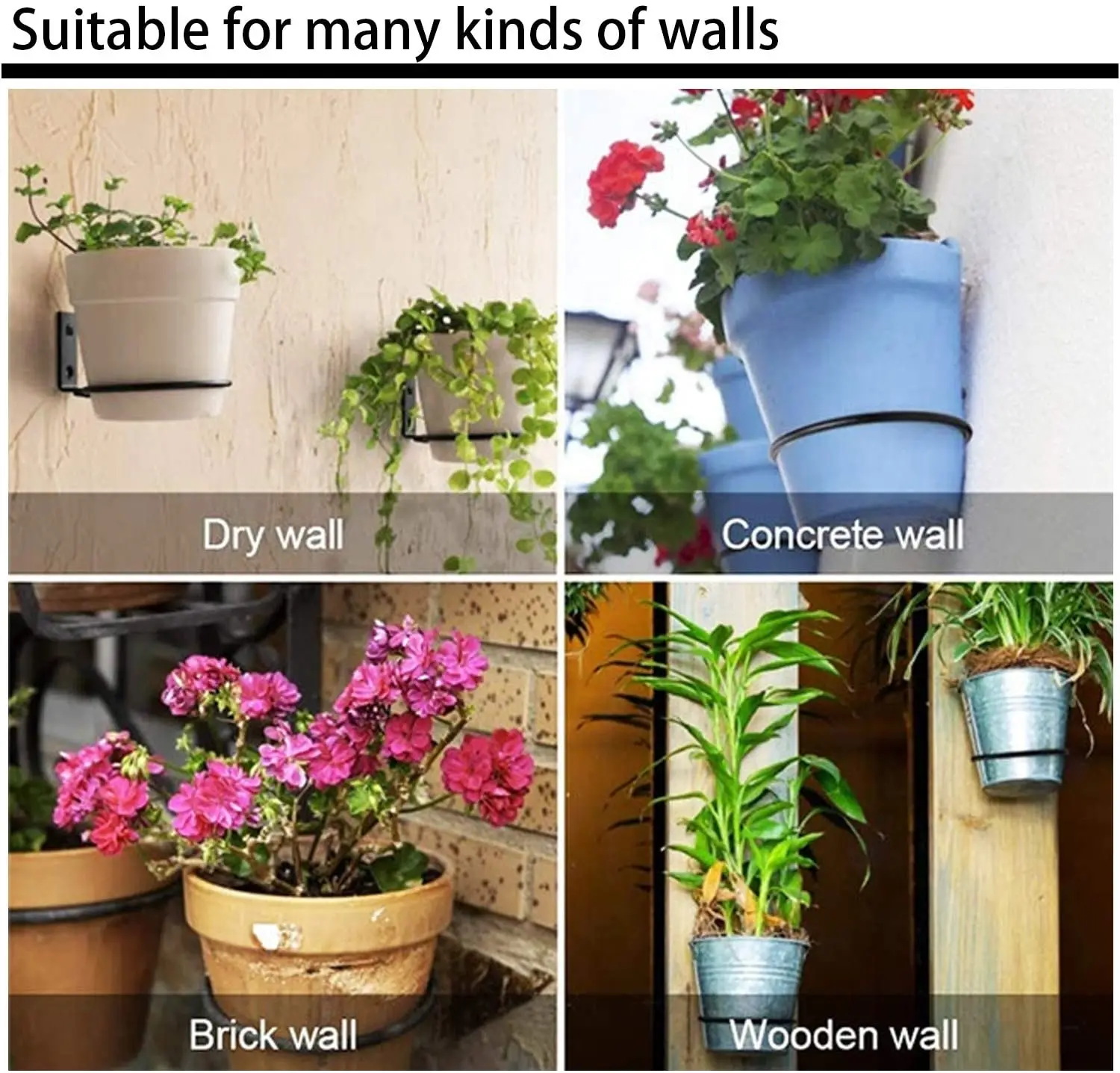 6 Inch Flower Pot Holder Ring Wall Mounted 3 Pack Metal Plant Hooks Hangers Collapsible Bracket,Planter Pots Hook Hangers
