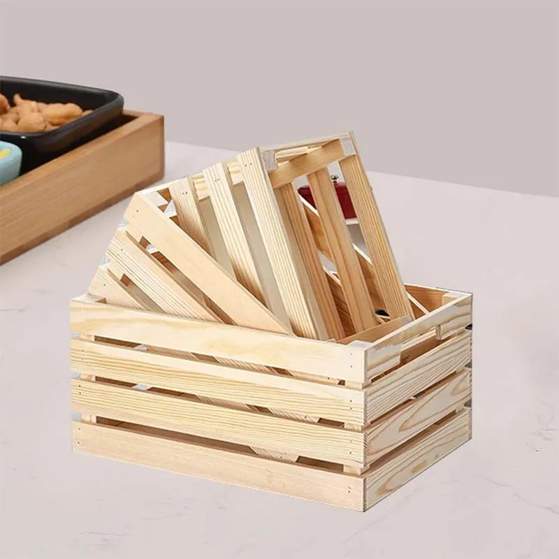 Wooden crate Set of 3 Rustic Nesting Crates with Handles Decorative Wood Crate Box Wooden Storage Box for home