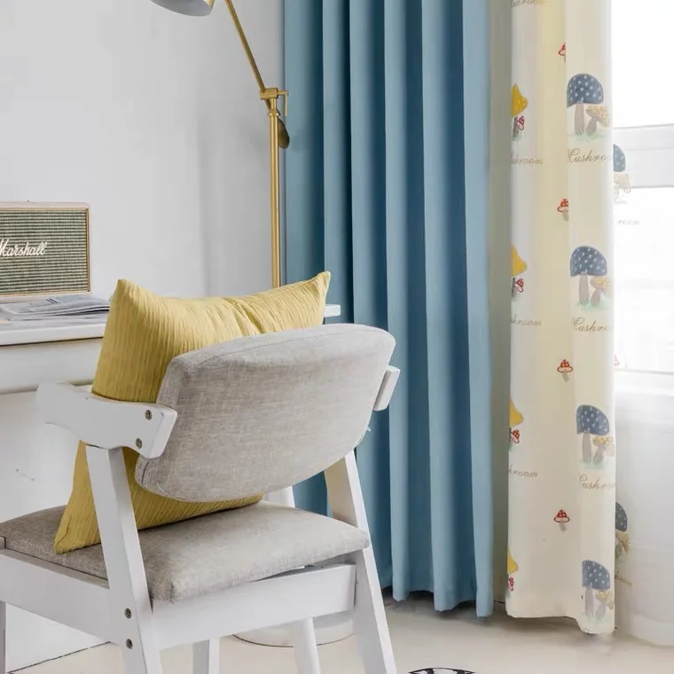 Mushroom Pattern Blackout Curtain Cartoon Embroidered Splice Window Drapes Tulle Curtains for Kid Girl Polyester Europe Woven