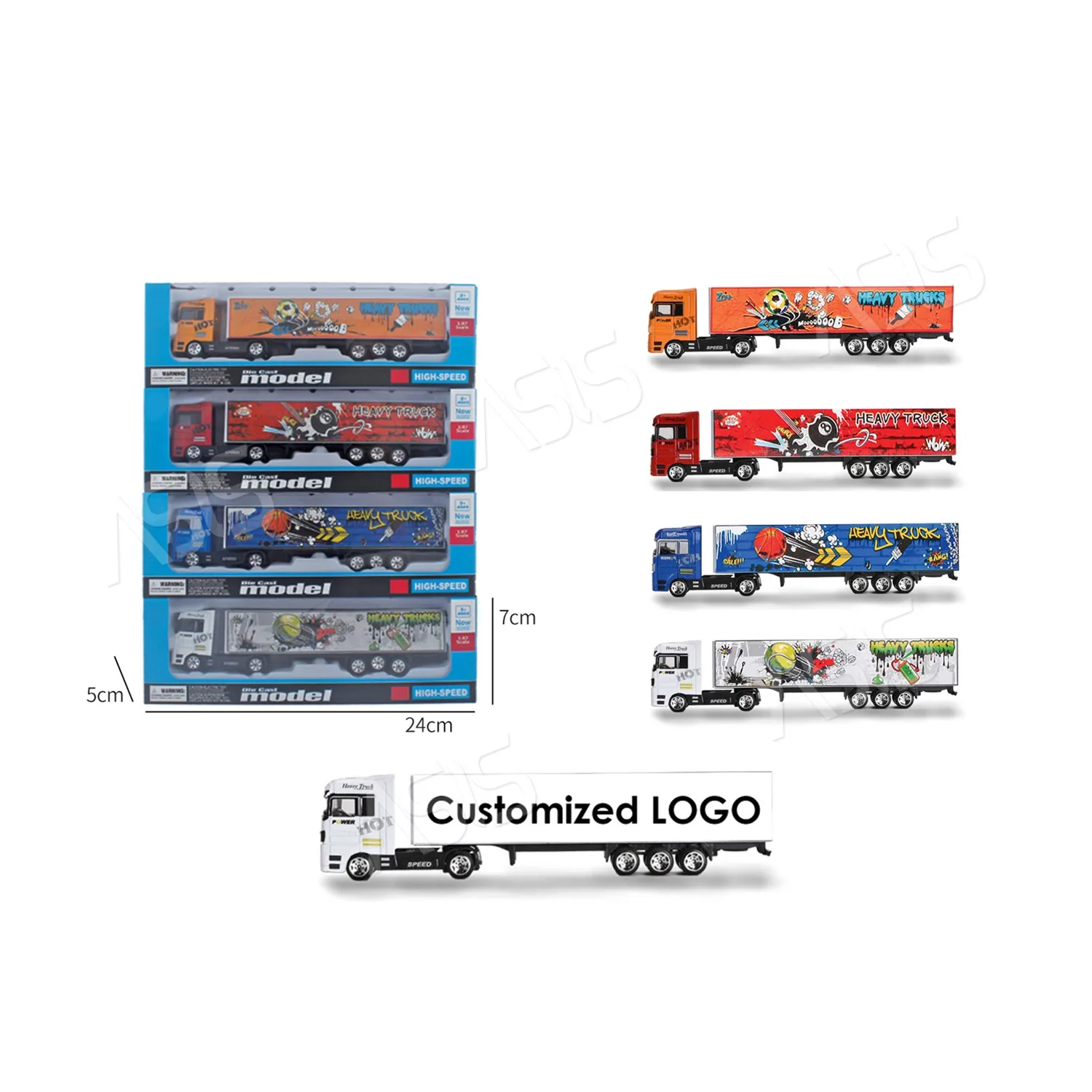 Customize Logo Sliding Police Alloy Metal Kids Play Set Vehicles Car Container Truck Die cast Toys