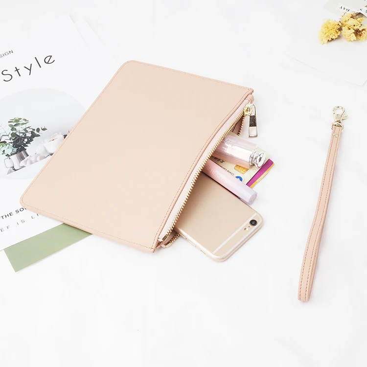 100% genuine saffiano leather custom woman zipper clutch bag