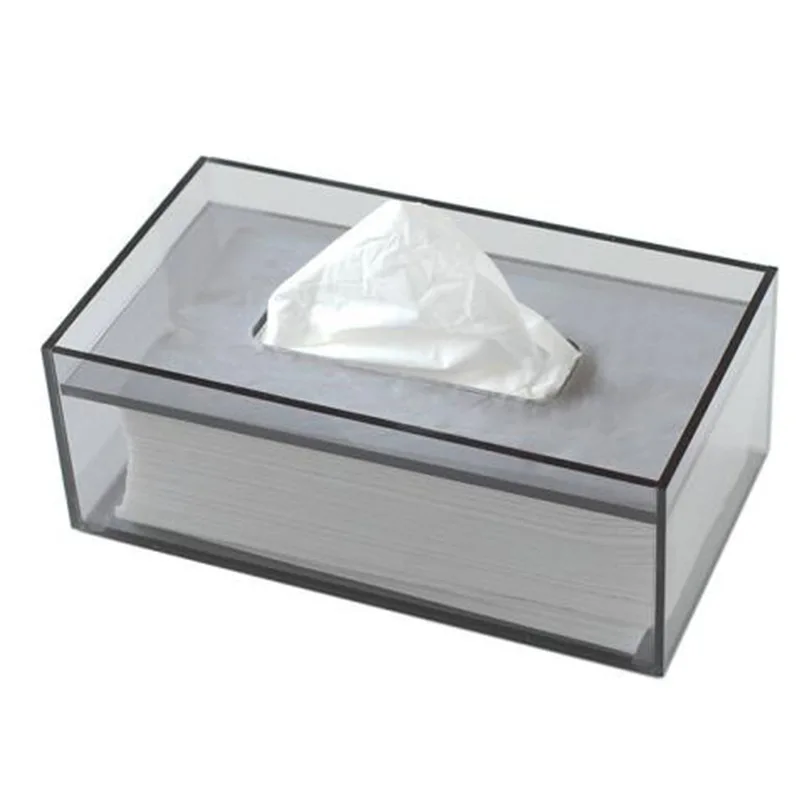 Office hotel home use exquisite square clear and customized color shape dimension acrylic transparent napkin tissue holder box