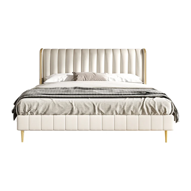 
Genuine leather bed light luxury modern and simple soft-covered wedding bed double master bedroom minimalist style leather bed 