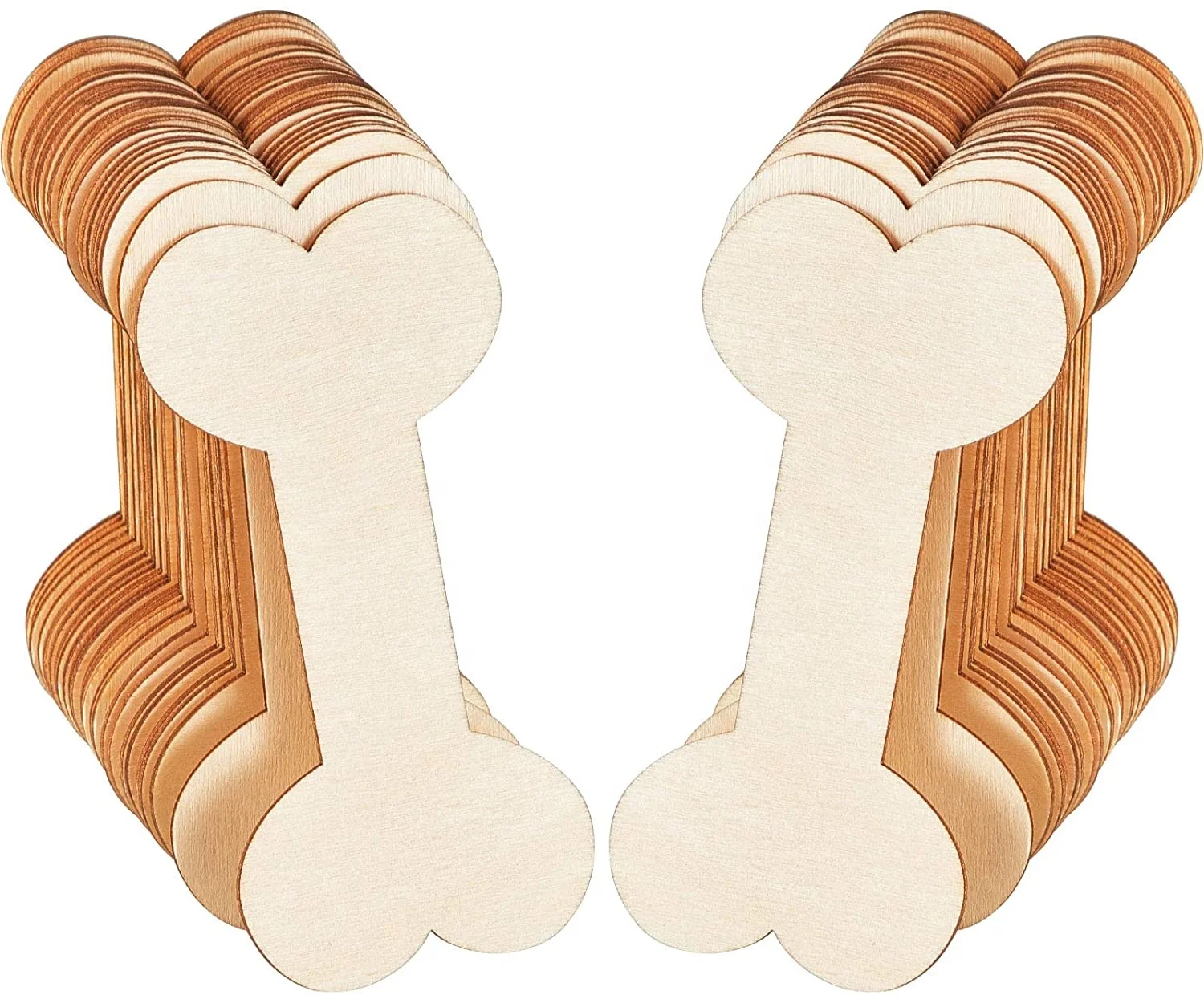 40 pieces of wooden dog bones hollowed out and not polished, used for crafts, wooden DIY projects and home decoration