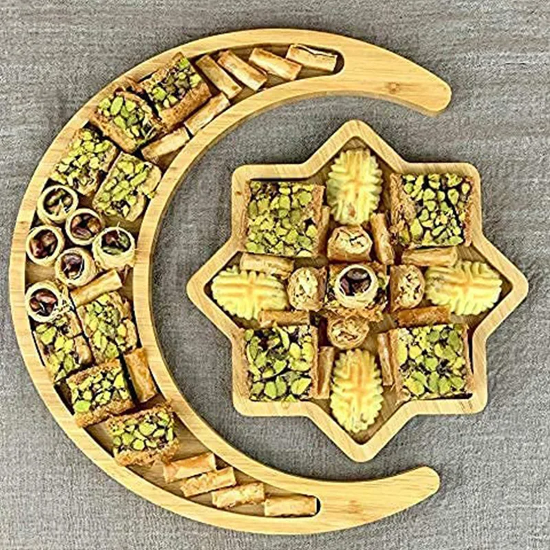 kaan Star Moon Dried Fruit Ramadan Wood Muslim Islamic Gifts Eid al-Fitr Mubarak Wood Fruit Hotel Dinner Plate Decoration
