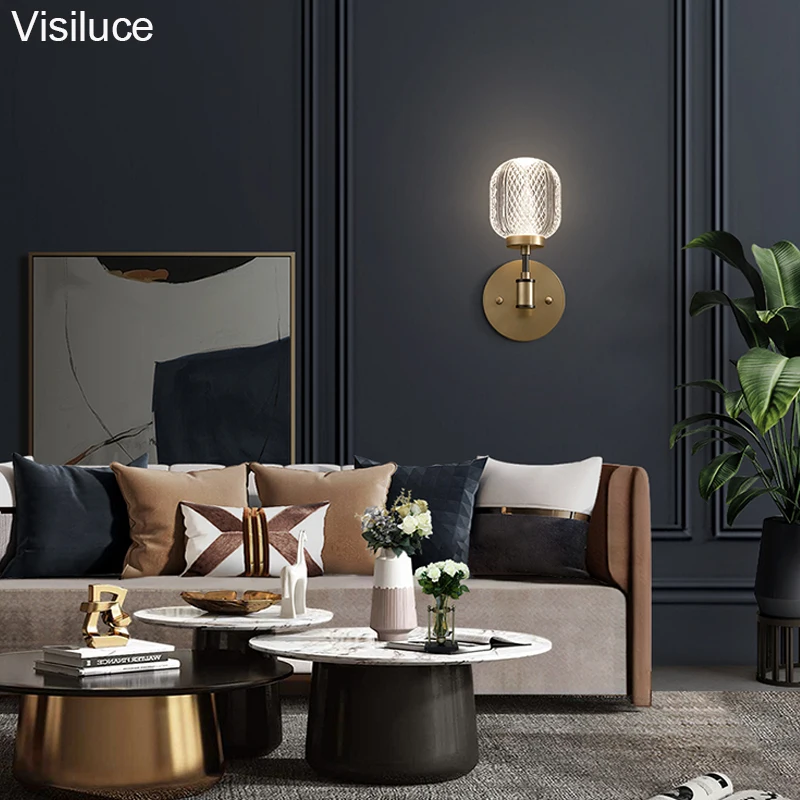 contemporary acrylic Wall Lamp Modern Simple Antique acrylic wall Lamps Led Modern Wall Lamp Indoor bedroom long brass Sconce