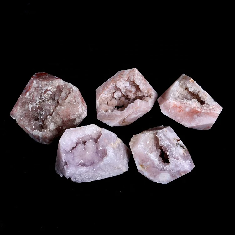 Wholesale healing gemstone crafts pink amethyst flower agate druzy crystal free form