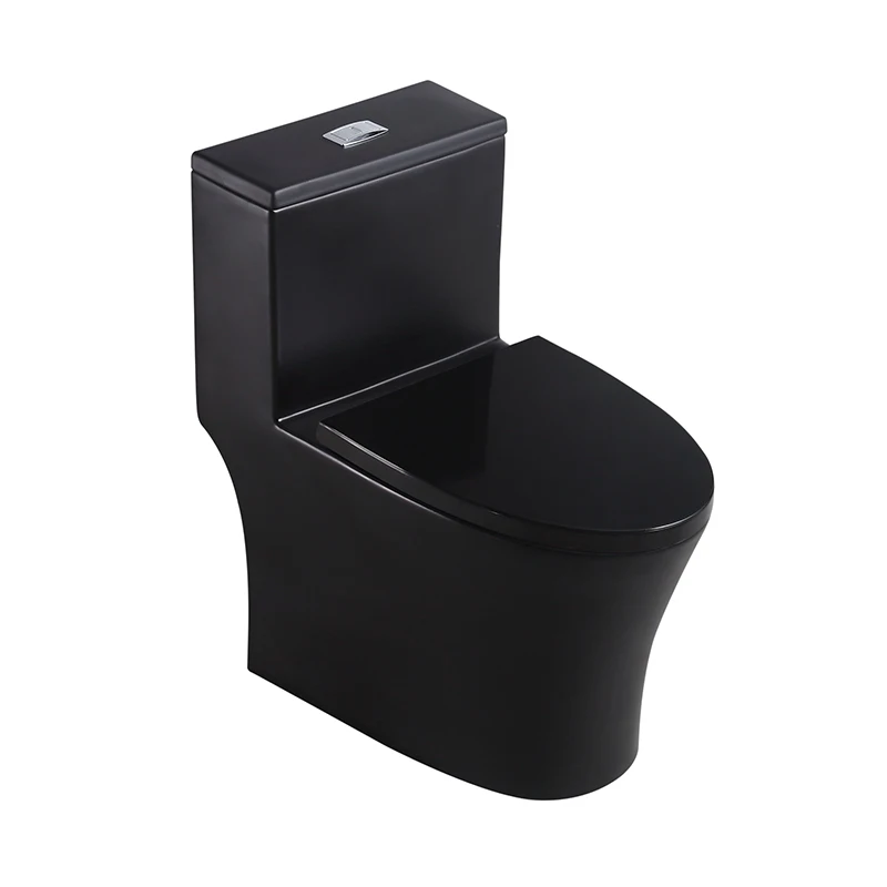 porcelain once piece commode floor mounted black color toilet