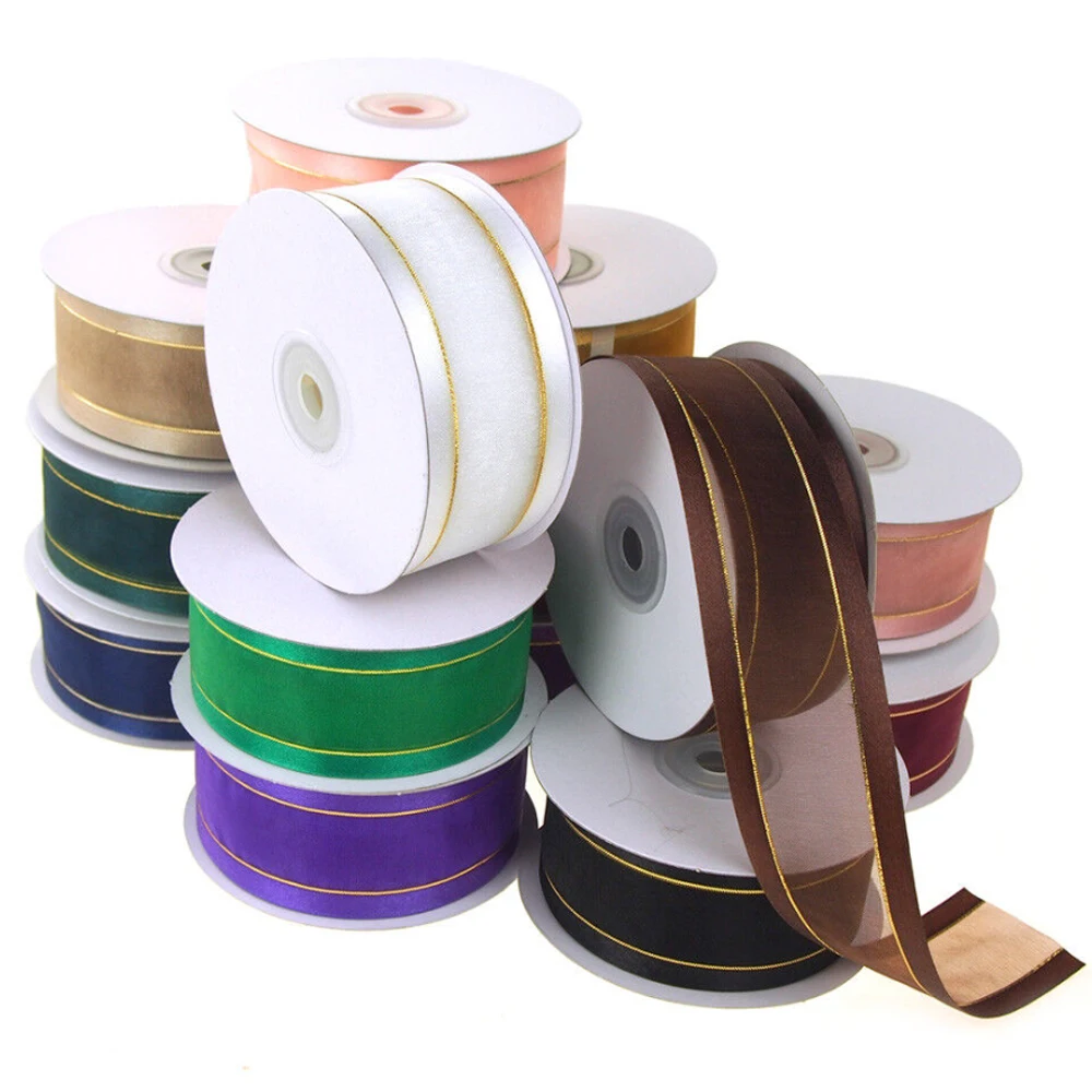 Factory Wholesale Satin Ribbon Metallic Trim Satin Organza Edge Ribbon For Wedding Gift Wrapping