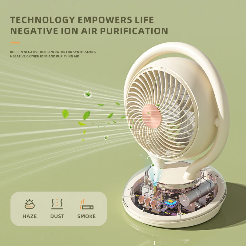 Comfort Cooling Three-Speed Airflow Low Noise Silent Negative Ion Desktop fan with Air Purification Wide Angle Air Supply