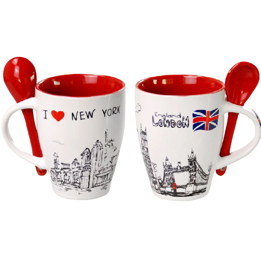 Wholesale LONDON Novelty MUG COFFEE TEA FINE CHINA GIFT SOUVENIR ENGLAND SPOON SET MUG