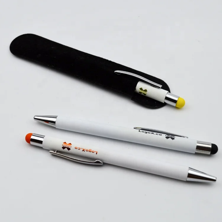 Popular white body gifts aluminum stylus pen laser engraving ball pen with light up logo