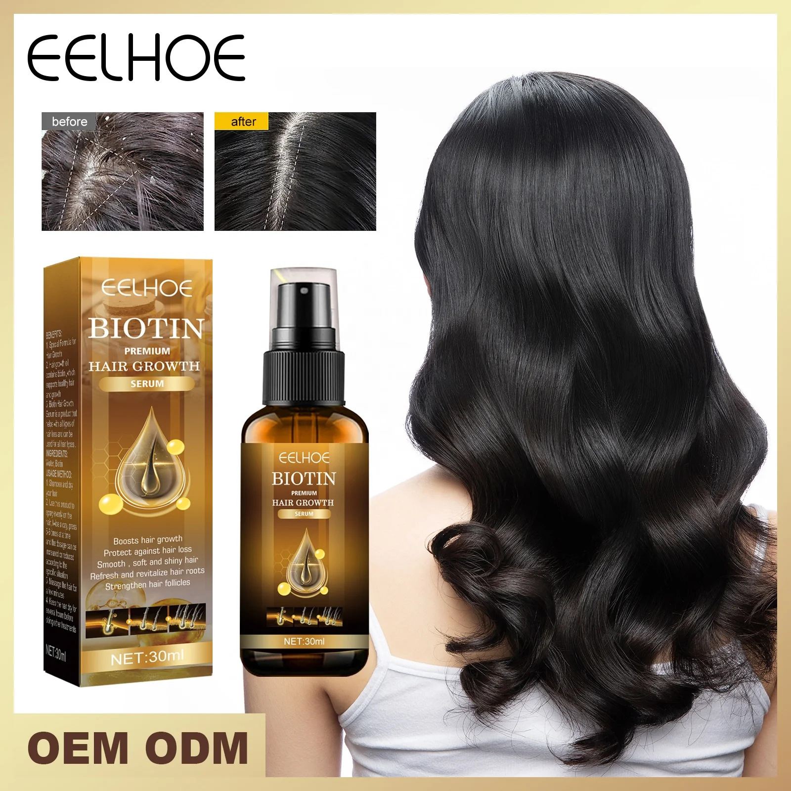 Private Label Biotin Hair Growth Serum Plant Extract Boost Hair Growth Prevent Loss Castor Oil Hair Growth Spray