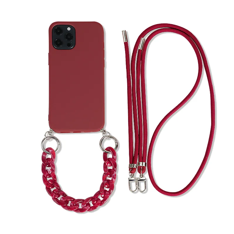 TPU Mobile Cell Phone Protective Case with Crossbody Necklace Bracelet Style chain Strap for kinds of iPhone 11 12 13 Pro Max
