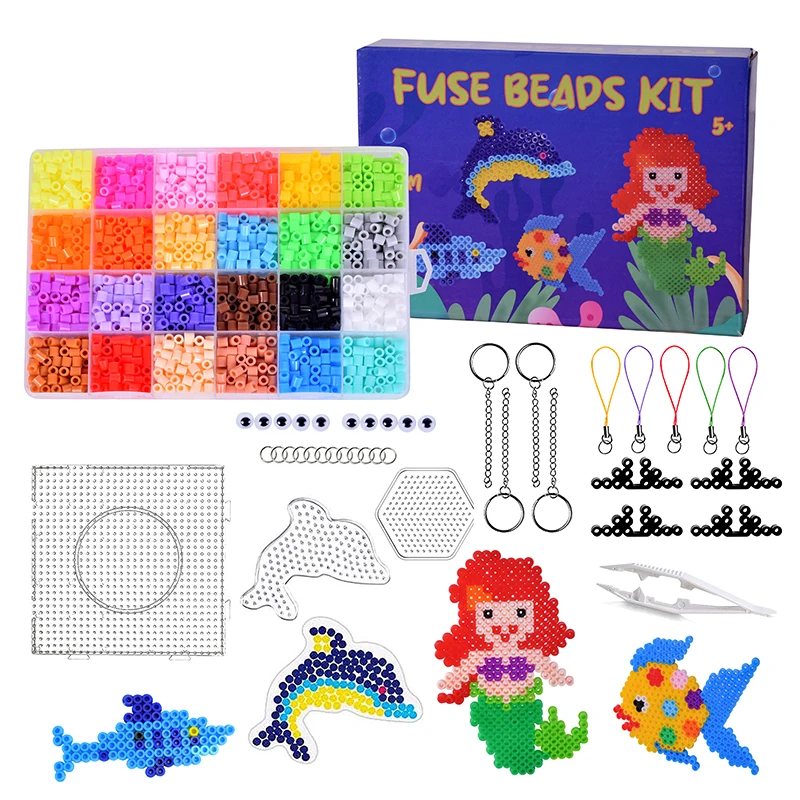 High Quality Custom 24 Colors Children Educational Toys Ironing Eco Friendly Fuse Beads Kit Hama Beads 5mm Fuse Beads Animal