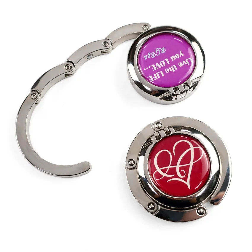 Портативный модный круглый металлический цинковый сплав без рисунка складной крючок с логотипом на заказ вешалка для сумок держатель