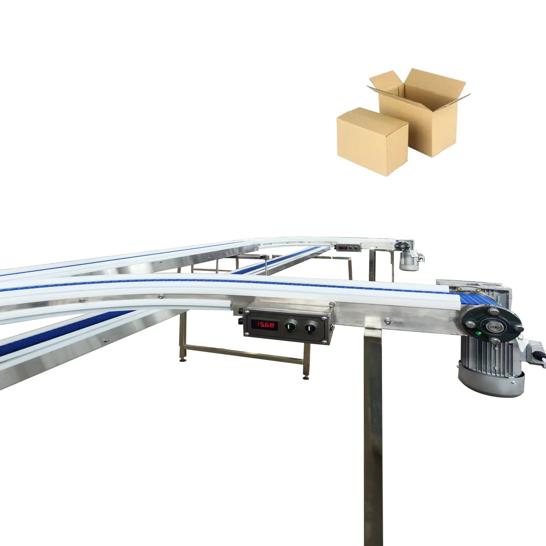 Factory customized food grade plastic plate chain conveyor for carton, beverage, cookie conveying