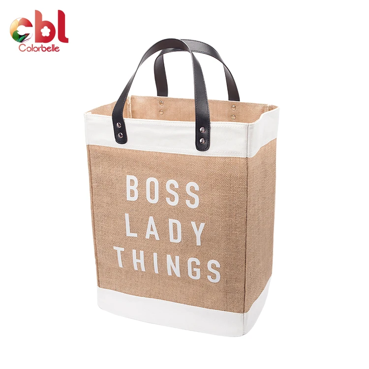 Оптовая продажа Экологичная льняная Хлопковая Сумка переработанная Джутовая сумка для покупок Льняная сумка с кожаной ручкой