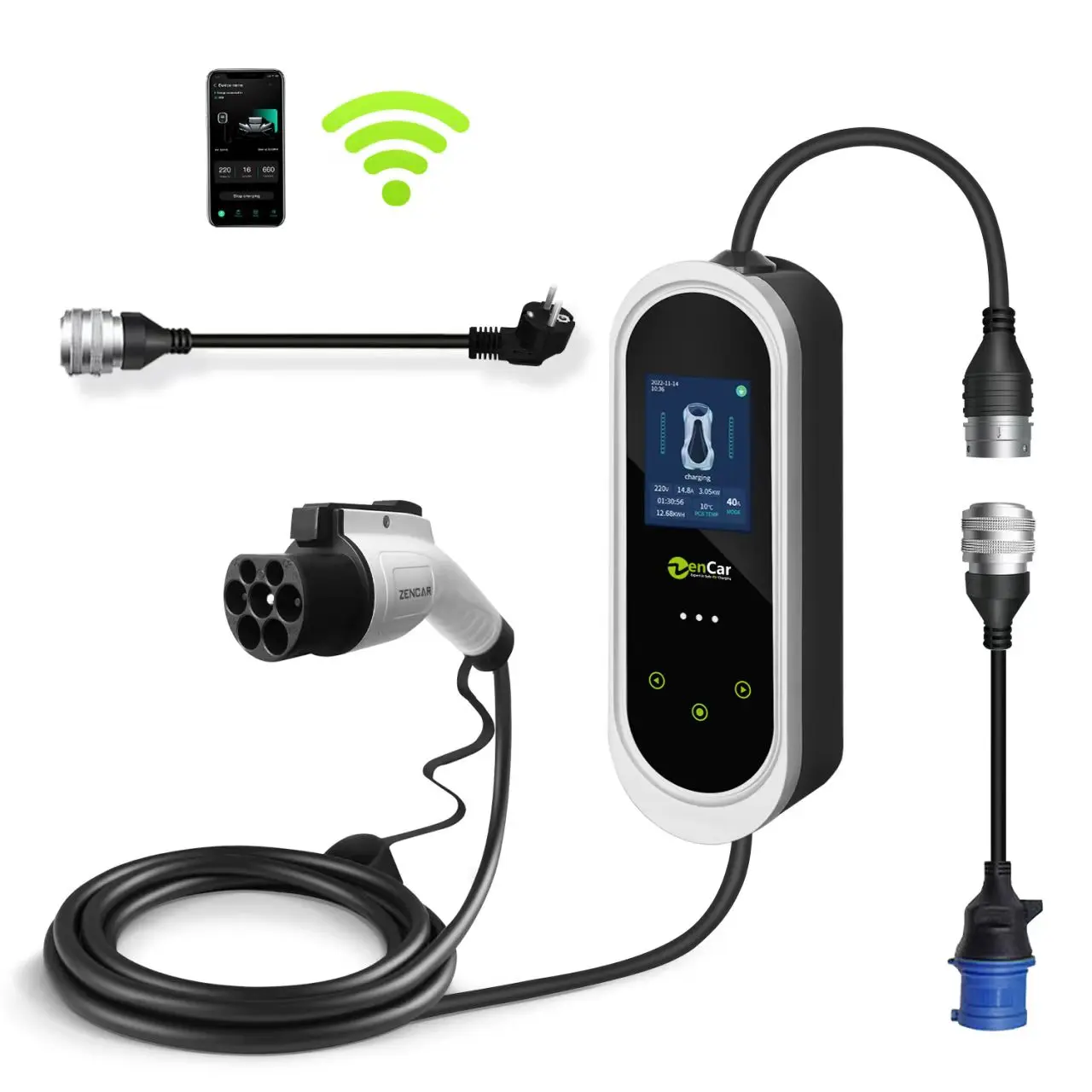 Zencar 32A 1phase EVSE GBT Portable EV Charger Mobile Car Charger GB/T with Temperature control Adapters