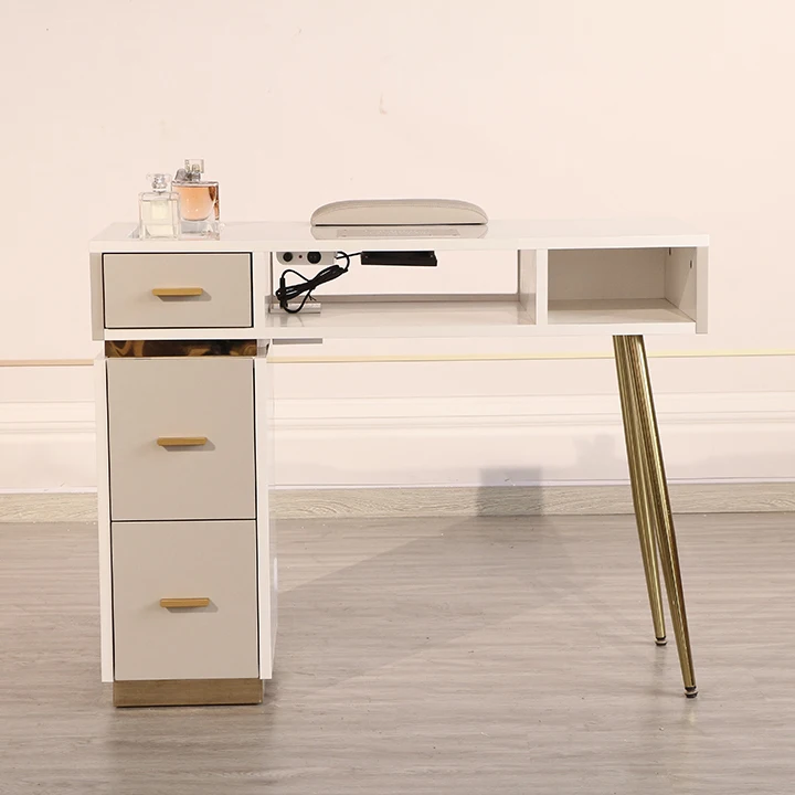 China beauty salon furniture luxury nail bar desk white manicure table nail desk with drawer
