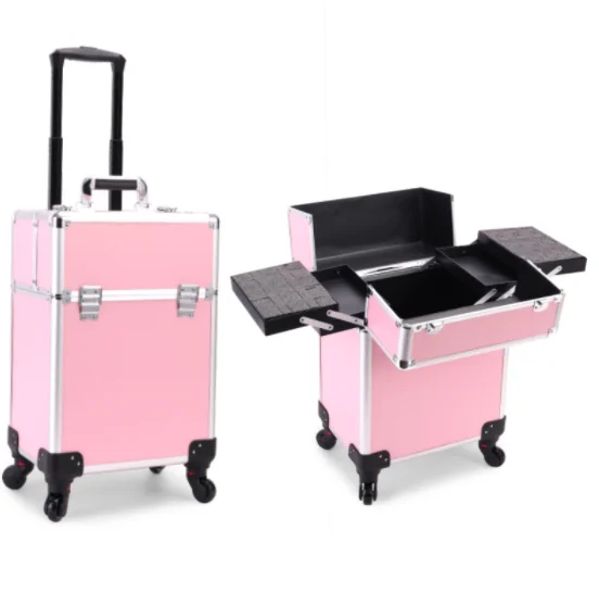 Aluminum Makeup Case Colorful Rolling Cosmetic Case Beauty Makeup Storage Case Portable Travel Cosmetic Trolley