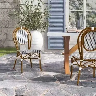 MORE DESIGN Luxury Swimming Pool Aluminum Stacking Metal Rattan Bamboo Wicker Dining Patio Garden Outdoor Chair