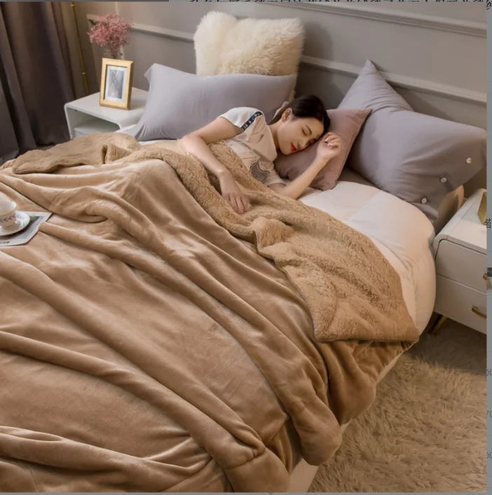 Autumn and winter thickened luxury blanket double-layer flannel and sherpa throw blankets for home decor