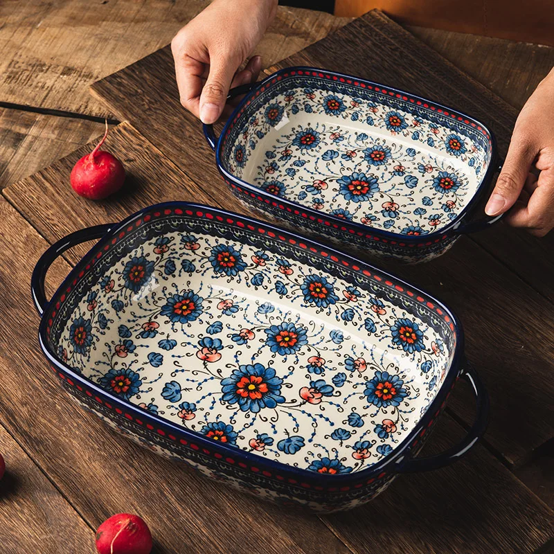 Poland ceramic ovenware foreign trade ceramic dish household oven microwave oven bowl rectangular plate plate large