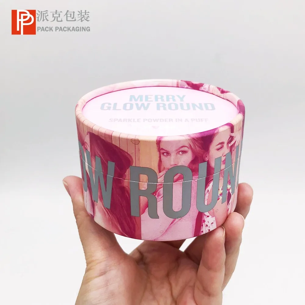 Biodegradable Cosmetic Product Paperboard Loose Powder Tube Box Packaging with Powder Puff