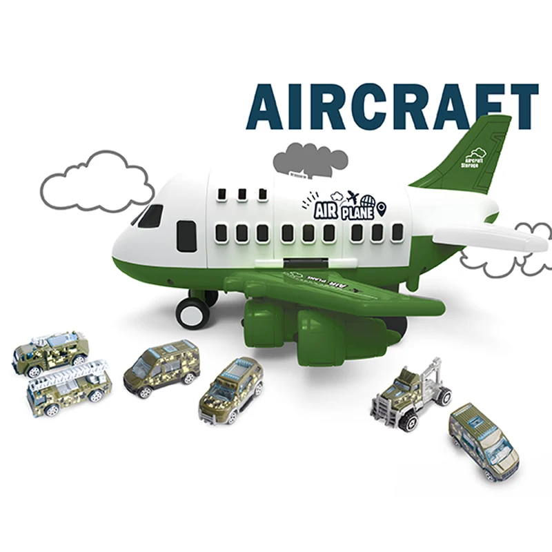 Customizable Multi-functional Educational Airplane Model Plastic Containable Cargo Toy Plane With 6 PCS Small Alloy Toy Cars