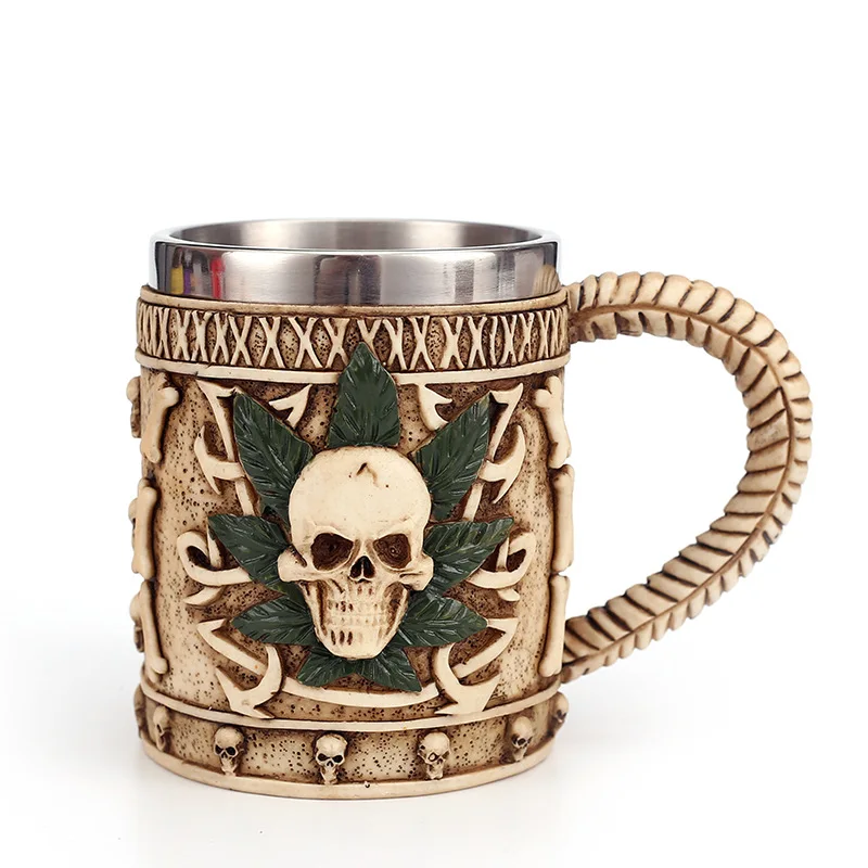 Creative Personalised Mug Coffee Cup viking Resin Stainless Steel S-kull Halloween greek mug