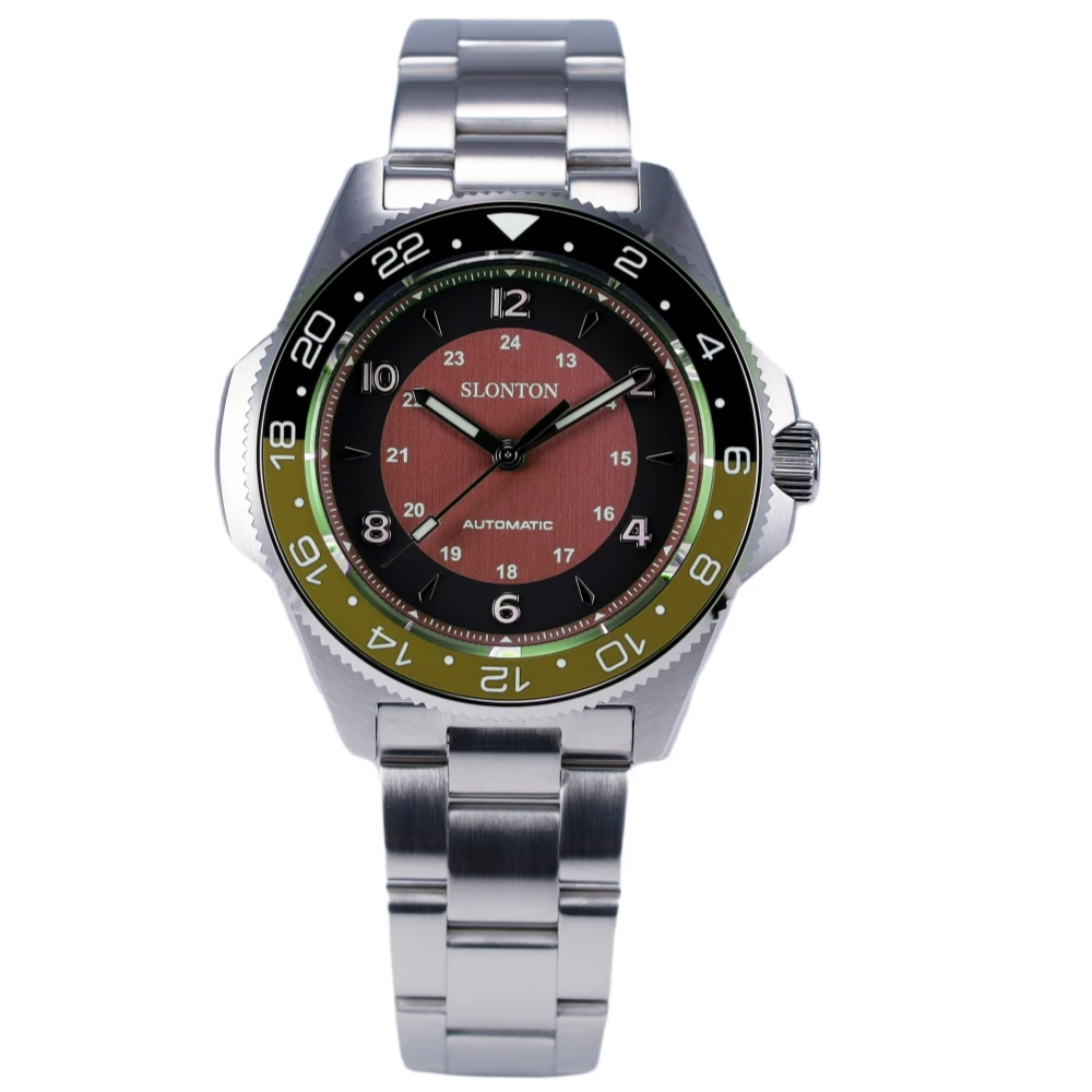 Slonton Luxury Automatic Diver Watch Luminous Round Analog Dial with Seiko Movement Stainless Steel Bracelet Wristwatch