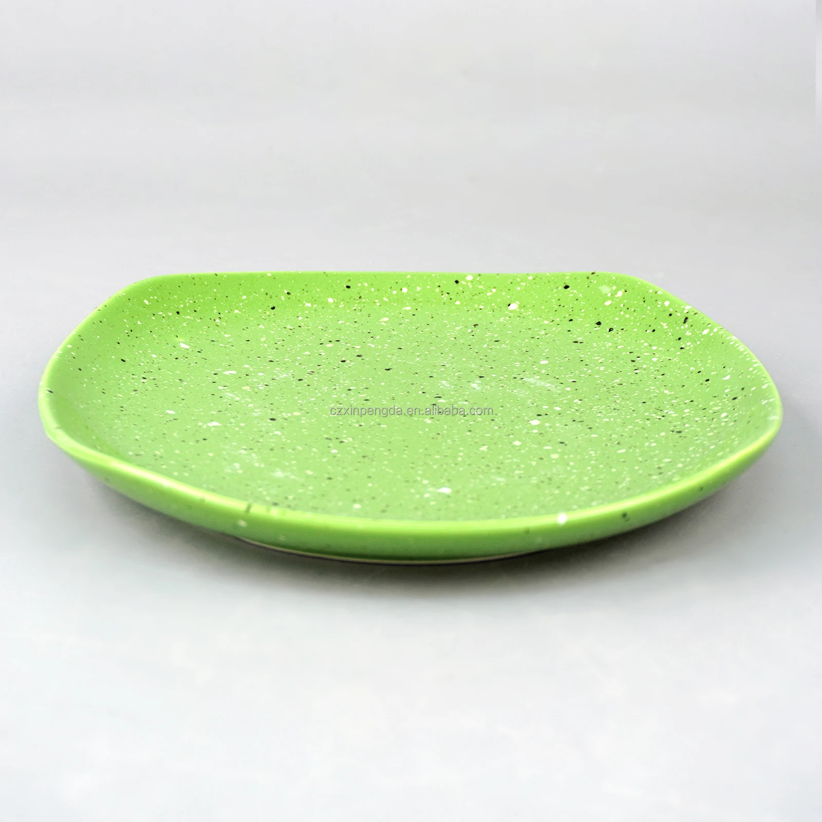 Popular Design Creative Sesame Dots Fruit Dessert Square Ceramic  Plate Green with Speckles High Quality  Durable Porcelain