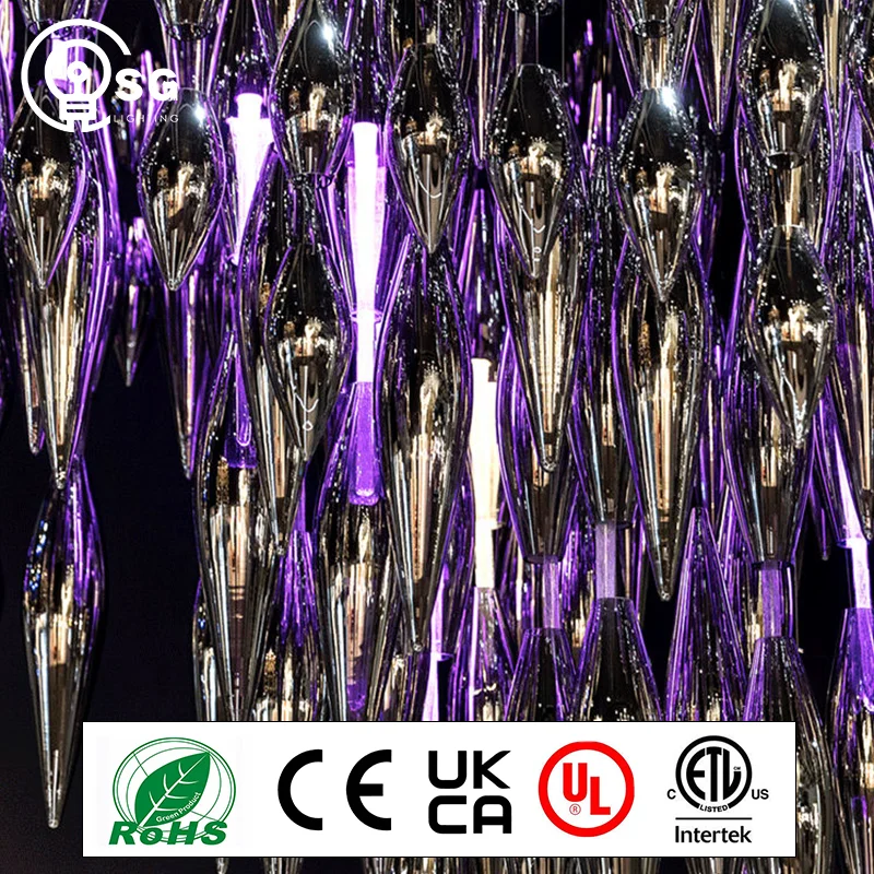 Hotel Custom Colorful Modern Chandelier Ceiling Big Project Chandelier Pendant Light SG Factory Supply Luxury Glass Customize 80