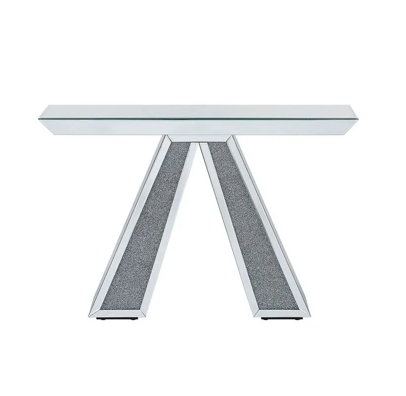 Contemporary Mirror Console Hallway Table 2 legs Crushed Diamond Effect