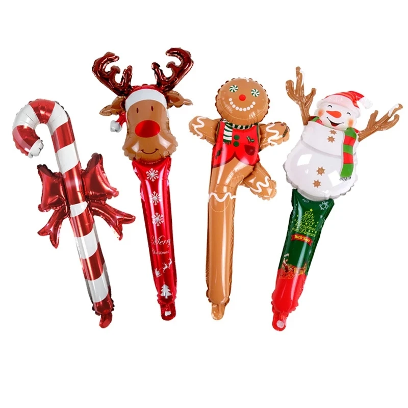 Christmas Inflatable Stick Cane Candy Elk Gingerbread Man Snowman Helium Balloon Christmas Party Balloon
