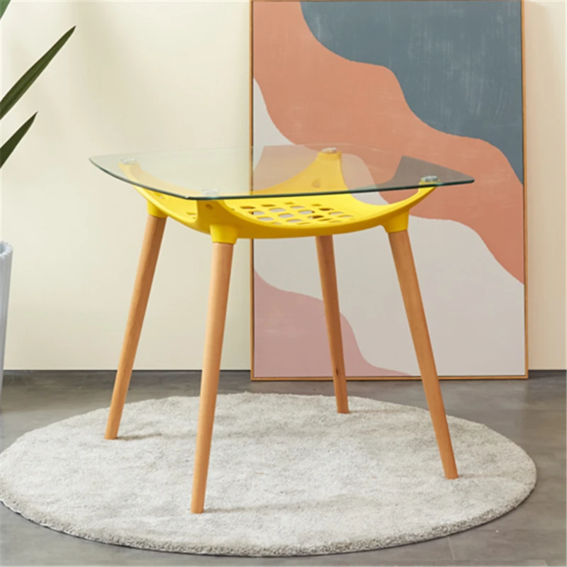 
Free sample cheap home furniture wholesale modern glass top square dining table with wood legs 