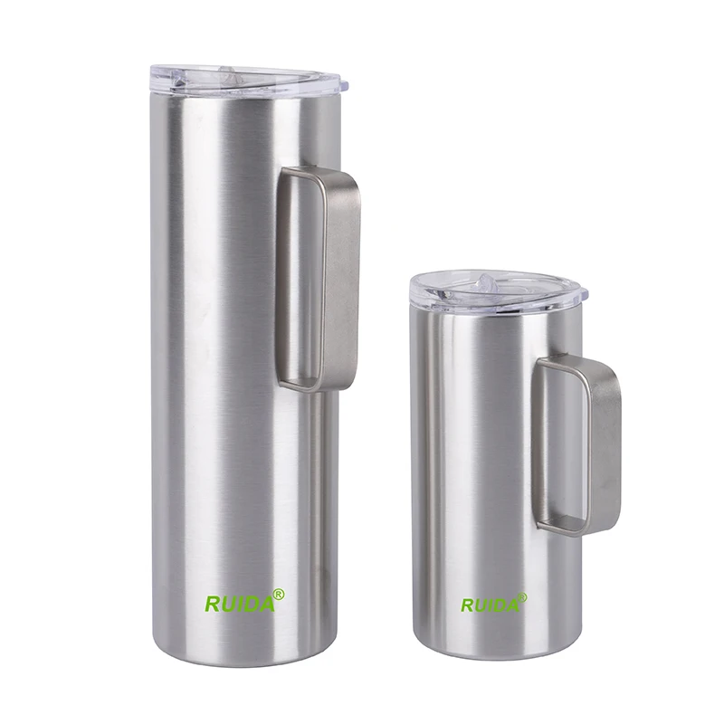 New Design  16oz 20oz 24oz 30oz Skinny tumbler with handle custom logo double wall travel mug with handle stainless steel  mug