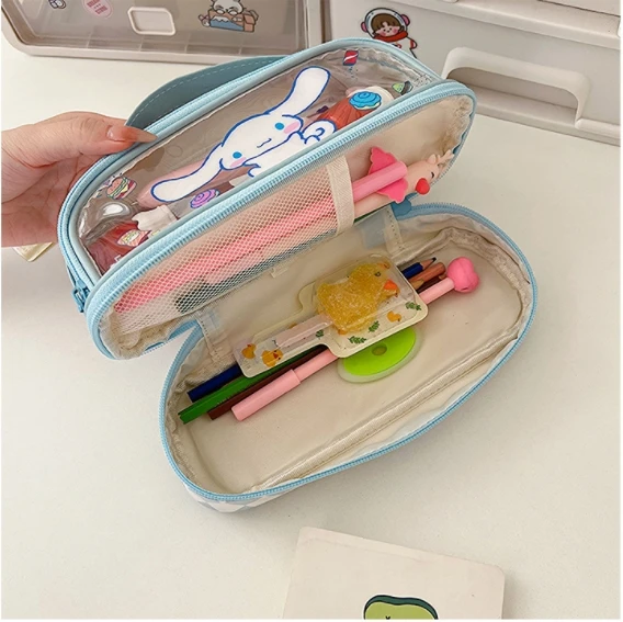 Japanese Kuromi Melody Large Capacity Double Layer Pen Bag Three-dimensional Pu Leather Storage Pen Bag