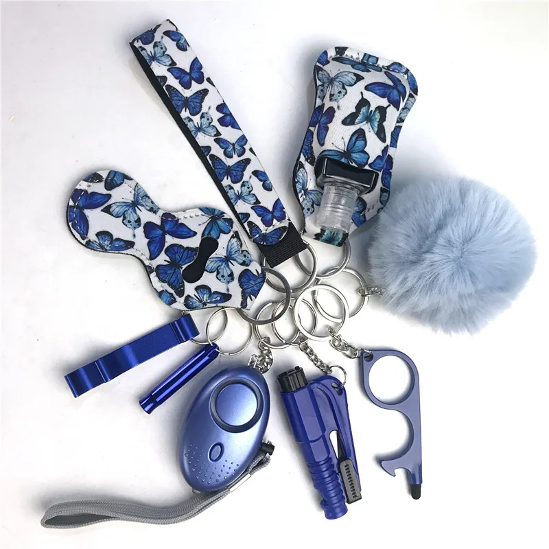 Tiktok Hot Sale 11 Piece Kit Personal Safety Protection Survival Alarm Key Chain Luxury Self Defense Keychain Set for Women Girl