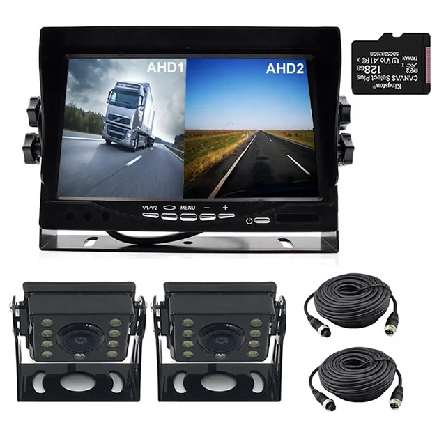 720p ahd front rear side view reverse vehicle parking system 7 inch car monitor 2CH input 24V bus truck camera12v 8 LED camera