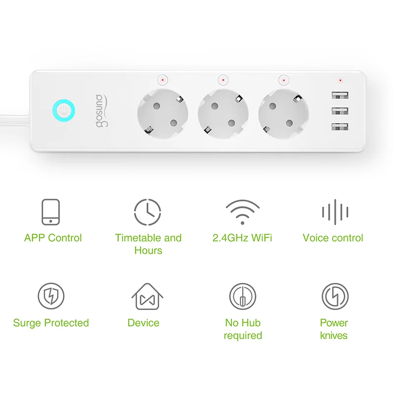 Original factory supply USB fast charge smart multi plug 3 AC outlet extender eu socket surge protector universal power strip