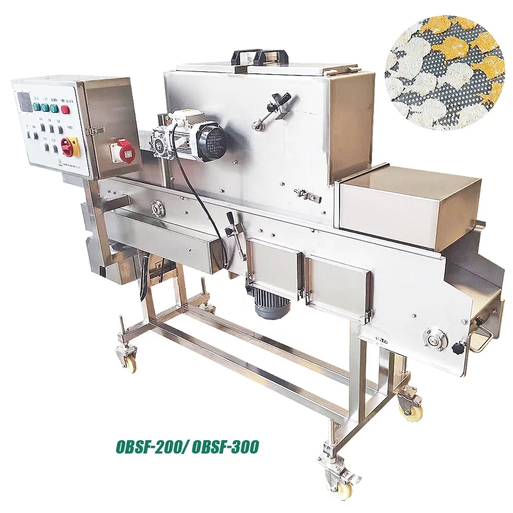 Well Designed Chicken Fillet Sprinkling Burger Patty Powder Coating Spraying Chicken Popcorn Powder Wrapping Machine For Export