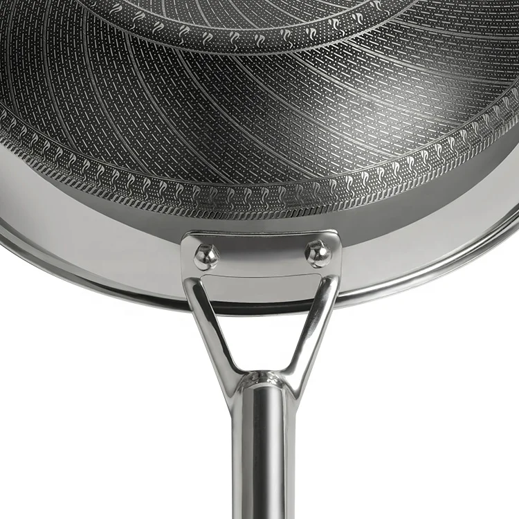 Hot Sale 316 chinese stainless steel honeycomb non stick gas cooker wok pan with lid