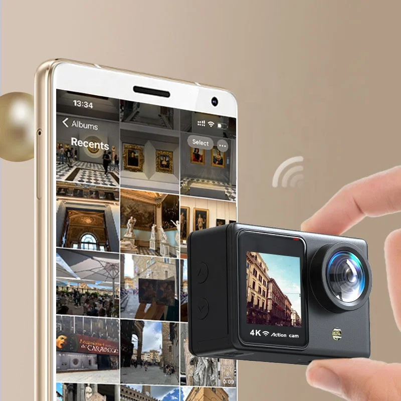 4K Double Screen Extremely HD  WiFi 2' Mini Helmet Underwater 30 Meters 1080P Waterproof  Video Action Camera