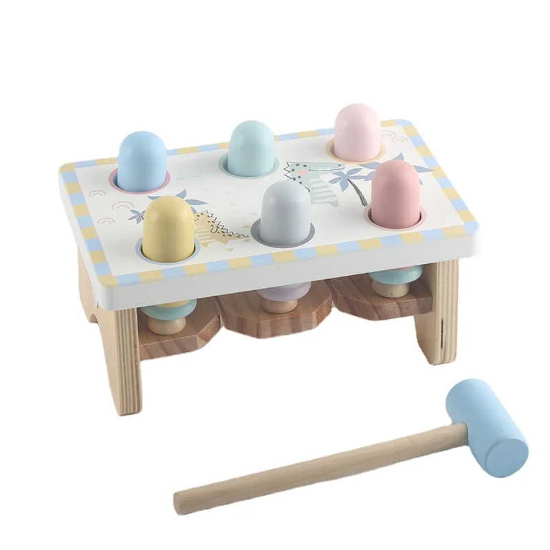 Early Education Hamster Intelligence Game Kids Montessori Wooden Hammer Pounding Bench Toys for Toddlers